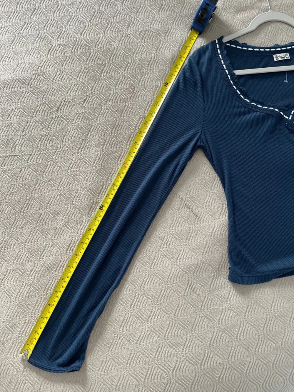 Free People Only You Long-Sleeve Navy only Ribbed Lace-Trim Top size